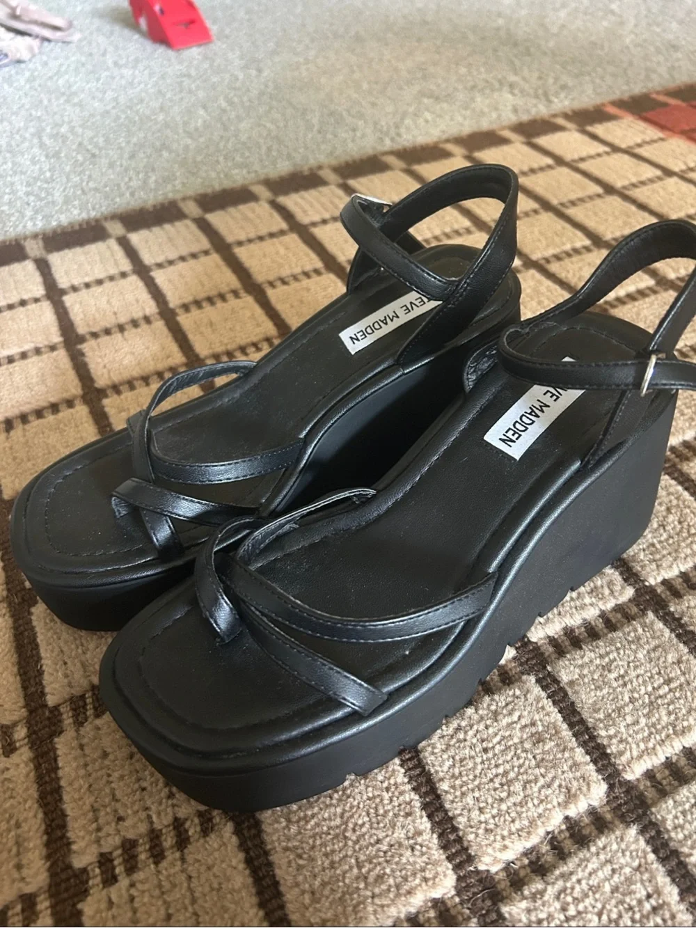 Steve Madden Black Strappy Platform Wedge Sandals